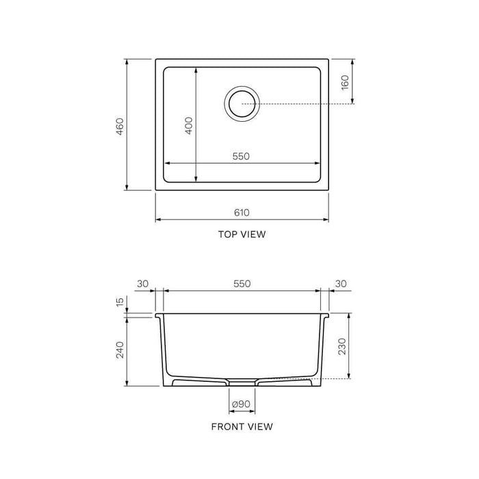 Nuda Single Bowl Sink Undermount/Topmount 610mm