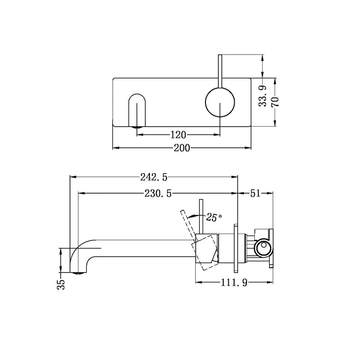 Mecca Wall Basin Mixer Handle Up 230mm Spout