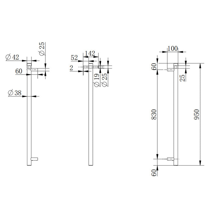 Vertical Matt Black Electric Heated Towel Rack Single Bar