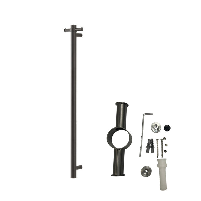 Round Vertical Brushed Gun Metal Grey Electric Heated Towel Rack Single Bar