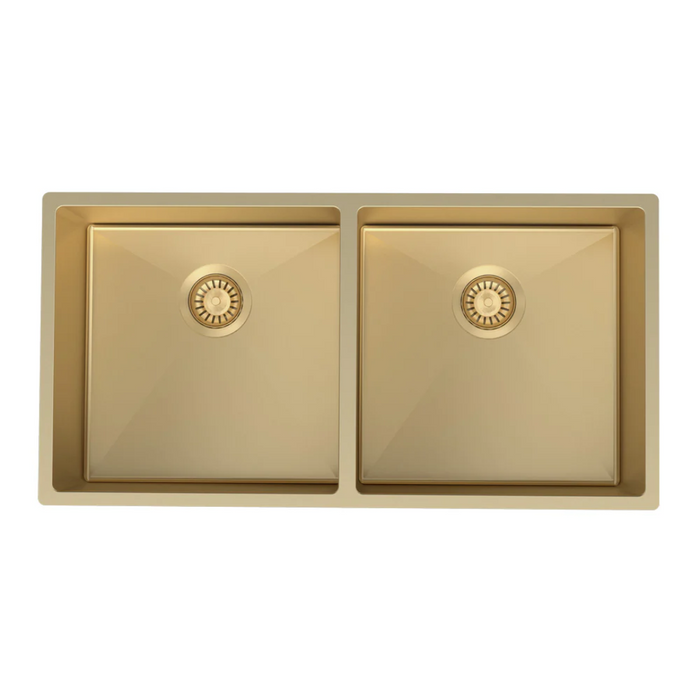 Quadro Sink Double Bowl Undermount/Topmount 865mm Brushed Brass