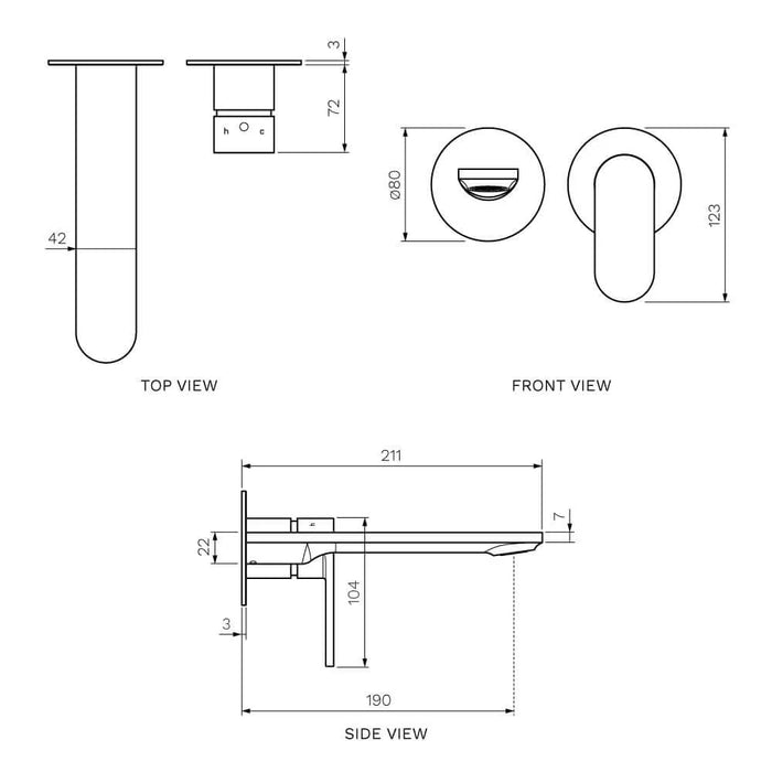 Elli II Wall Mixer with 190mm Spout (Individual Flanges)