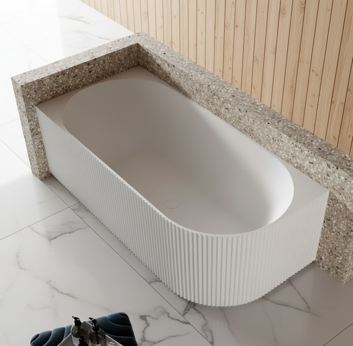 Cassa Design Fluted V-Groove Back to Corner 1500mm or 1700mm Bath Matt White