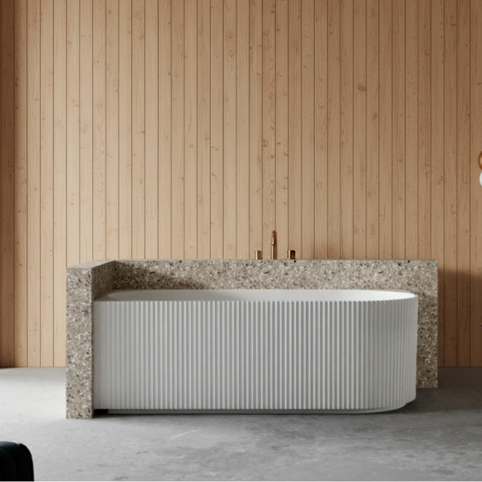 Cassa Design Fluted V-Groove 1500mm Back to Wall Bath - Matt White