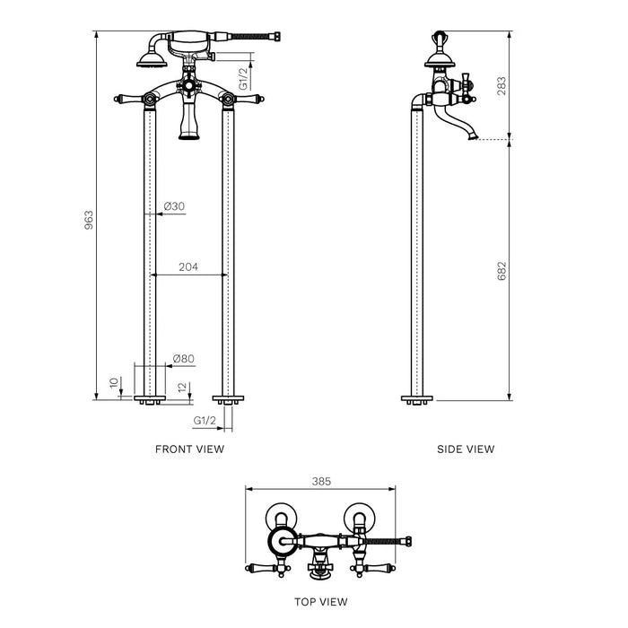 Hermitage Bath Filler with Hand Shower (White Ceramic Lever)