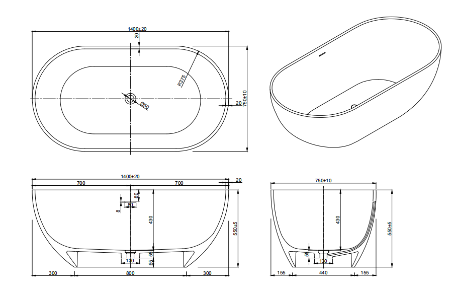 Kirra solid surface stone Bath