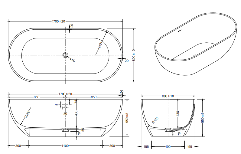 Kirra solid surface stone Bath