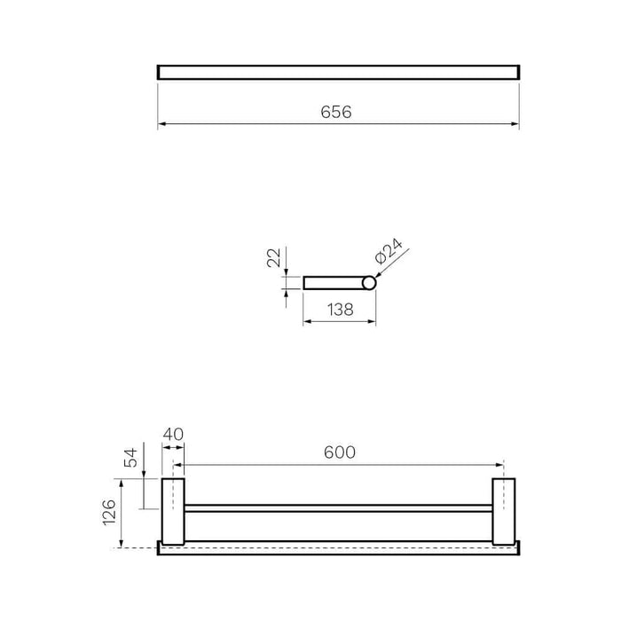 L’Hotel Double Towel Rail 600mm