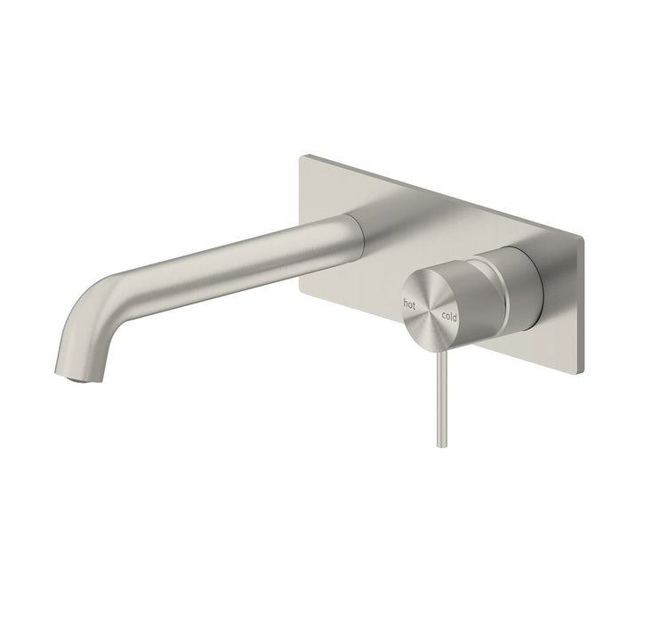 Nero Mecca Wall Basin Mixer 185mm Spout Brushed Nickel