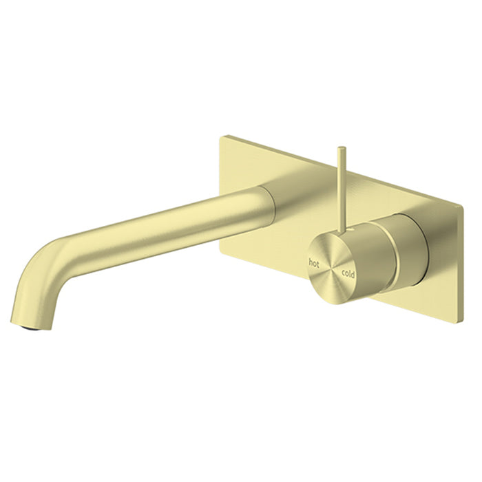 Nero Mecca Wall Basin Mixer Handle Up 185mm Spout Brushed Gold