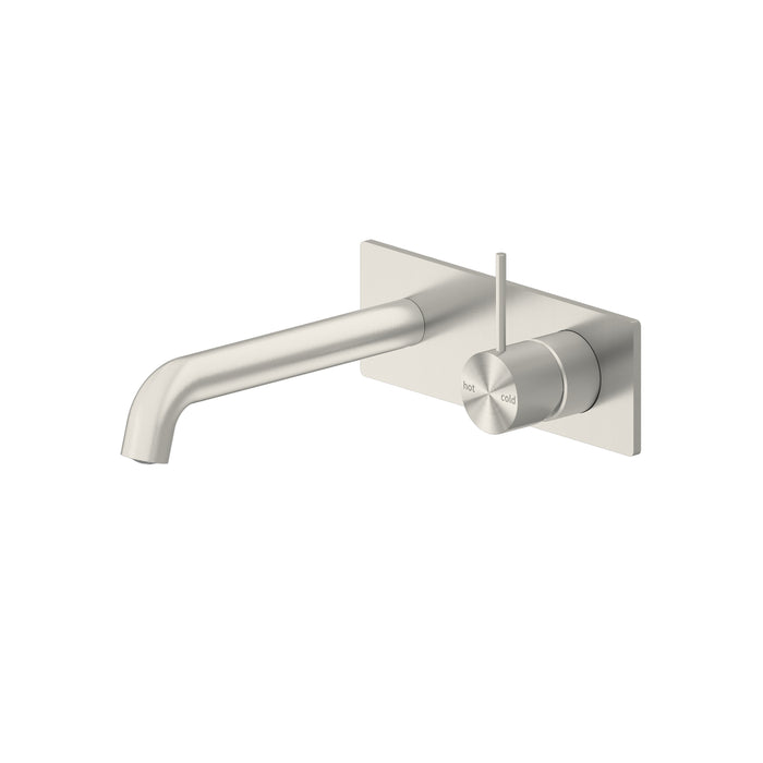 Nero Mecca Wall Basin Mixer Handle Up 160mm Spout Brushed Nickel