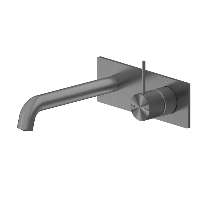 Nero Mecca Wall Basin Mixer Handle Up 185mm Spout Gun Metal