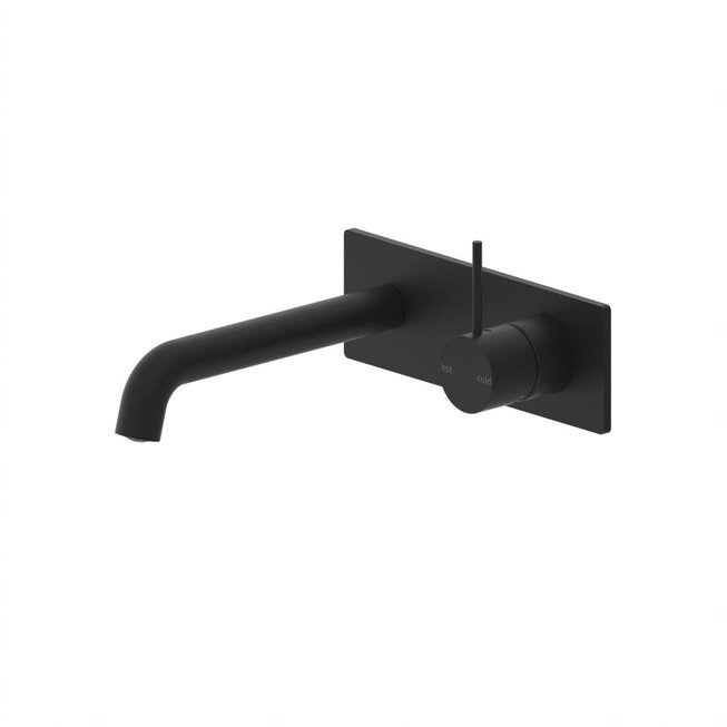 Nero Mecca Wall Basin Mixer Handle Up 160mm Spout Matte Black