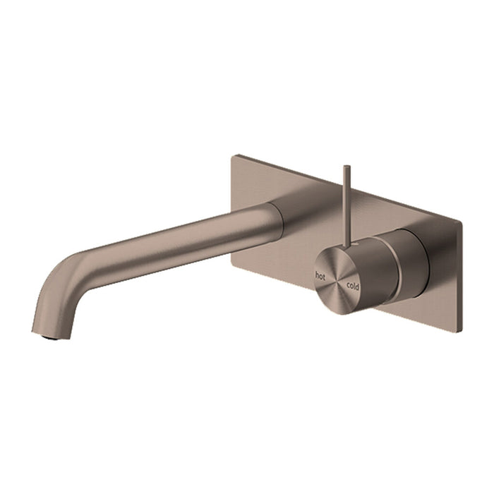 Nero Mecca Wall Basin Mixer Handle Up 160mm Spout Brushed Bronze