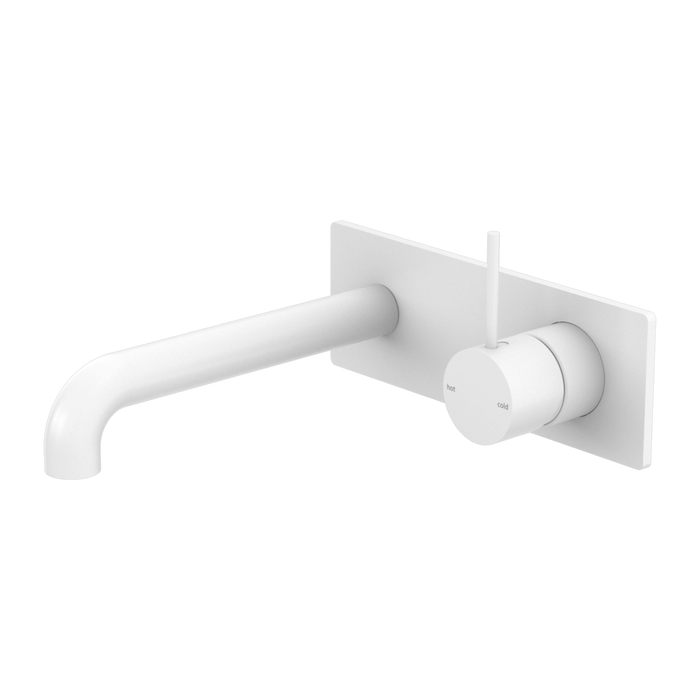 Nero Mecca Wall Basin Mixer Handle Up 185mm Spout Matte White