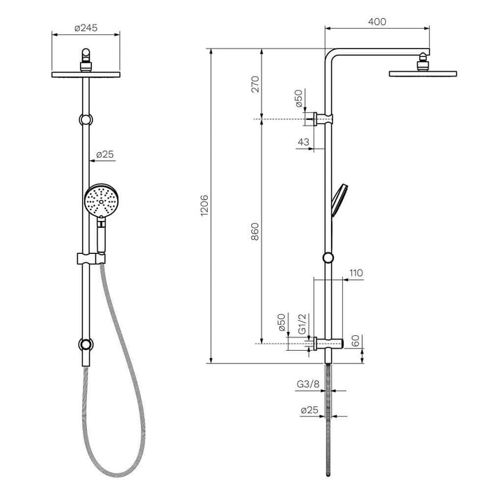 Parisi Envy II Shower Column with Button Sliding Rail