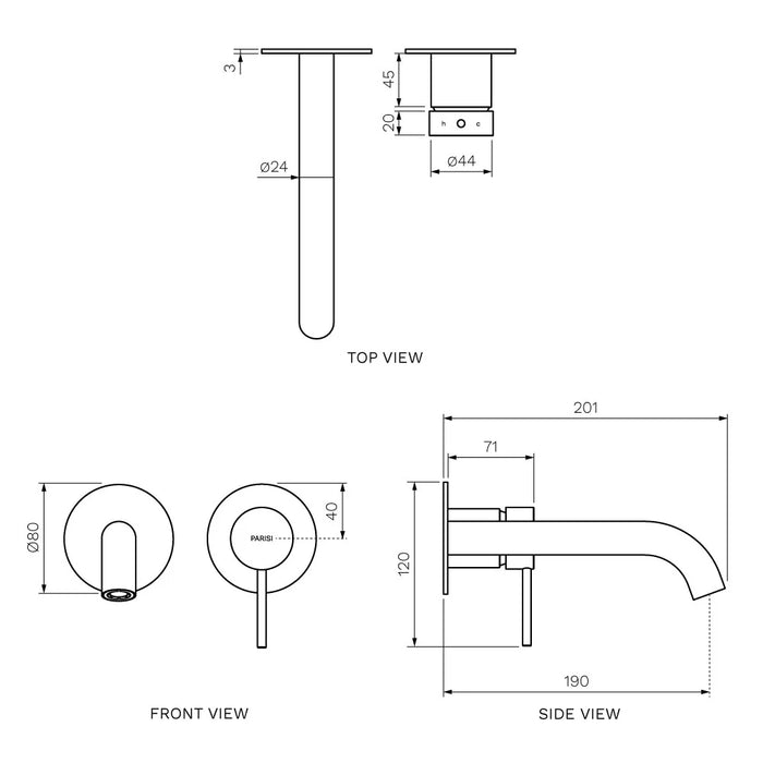 Envy II Wall Mixer with 190mm Spout (Individual Flanges)