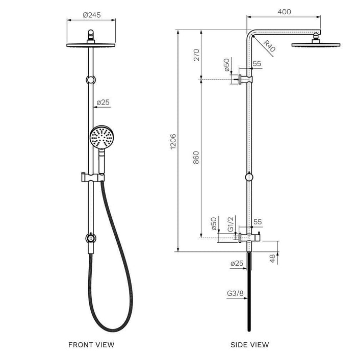 Parisi Envy II Shower Column with Sliding Hand Shower - Chrome