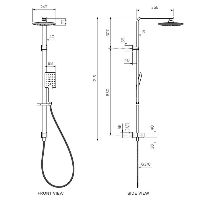 Parisi Quasar II Shower Column with Sliding Rail Matt Black