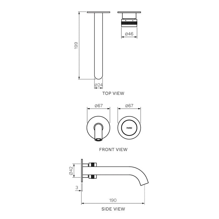 Todo II Wall Mixer with 190mm Curved Spout (Individual Flanges)