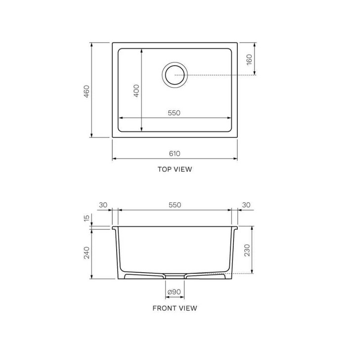 Nuda Single Bowl Sink Undermount/Topmount 610mm Gloss White