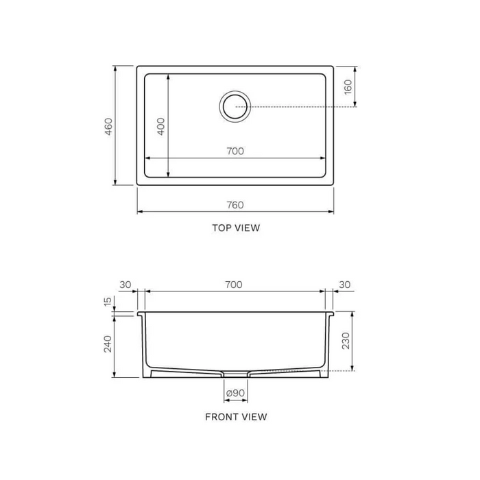 Nuda Single Bowl Sink Undermount/Topmount 760mm