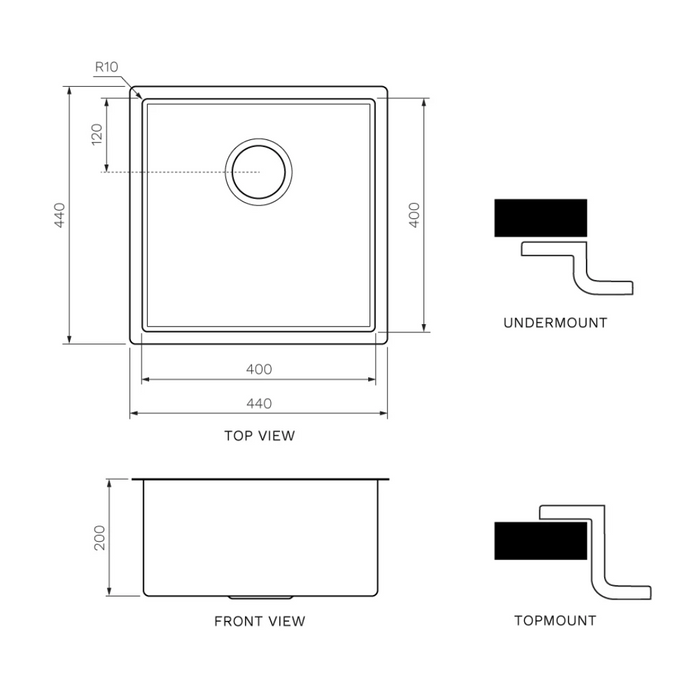 Quadro Single Bowl Sink Undermount/Topmount 440mm Brushed Brass