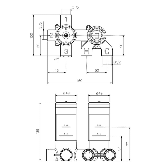 Recessed Diverter Mixer Body (2-way) ON/OFF