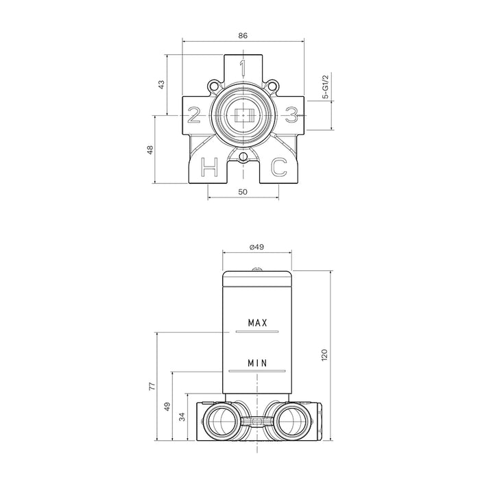 Recessed Shower/Bath Mixer Body ON-OFF