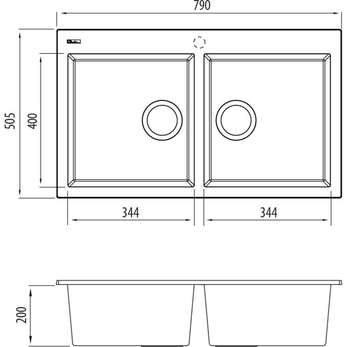 Oliveri Santorini Black Piccolo Double Bowl Topmount Sink