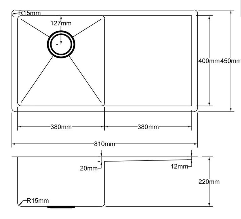 Poseidon PKSS-810DR Hand Made Stainless Steel Kitchen Sink
