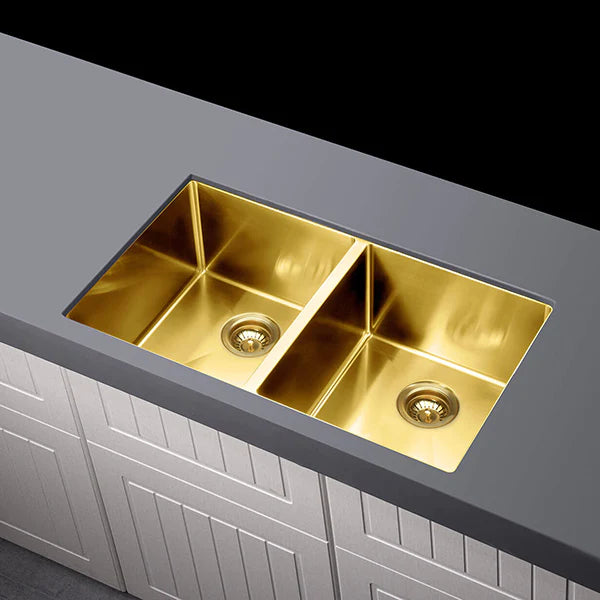 Meir Double Bowl PVD Kitchen Sink 760mm - Brushed Bronze Gold