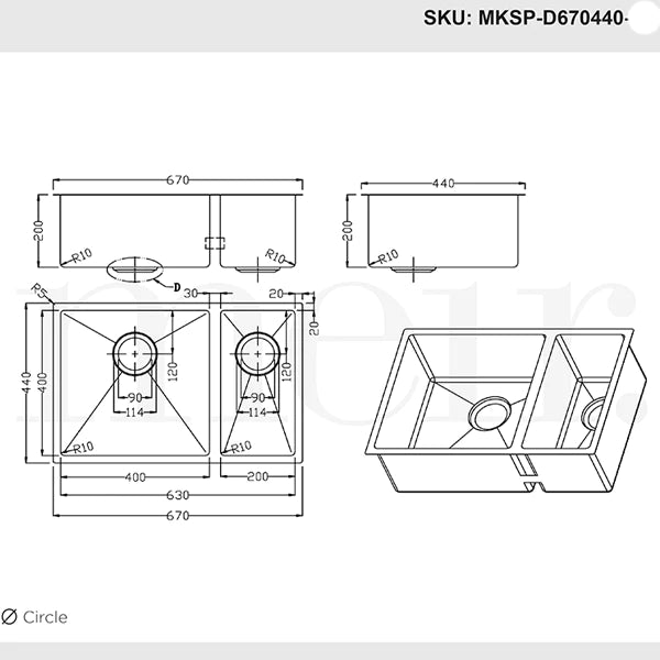 Meir 1.5 Bowl PVD Kitchen Sink 670mm - Gunmetal Black