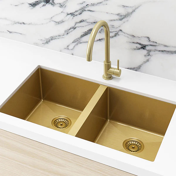 Meir Double Bowl PVD Kitchen Sink 760mm - Brushed Bronze Gold