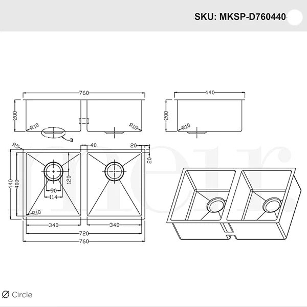 Meir Double Bowl PVD Kitchen Sink 760mm - Gunmetal Black