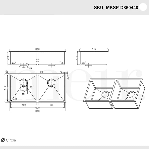 Meir Double Bowl PVD Kitchen Sink 860mm - Gunmetal Black