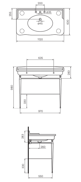 Hermitage 112 Console with Metal Legs