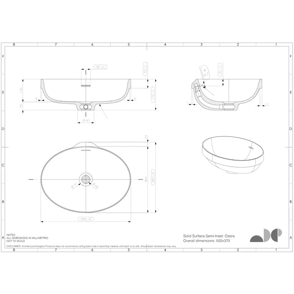 ADP Ozera Semi Inset Solid Surface Basin