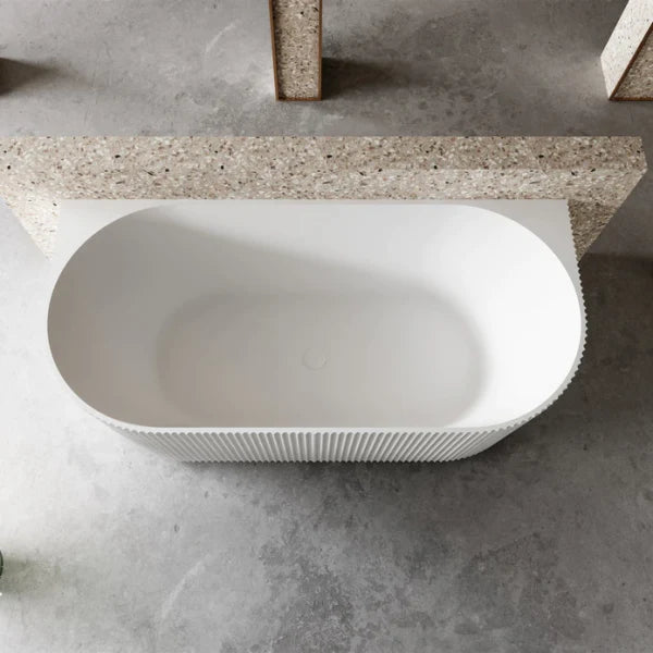 Cassa Design Fluted V-Groove 1400mm Back to Wall Bath - Matt White