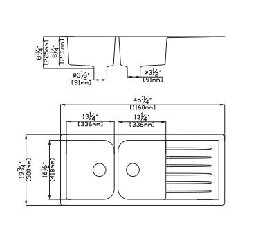 Poseidon QKS1160D-MB Quartz Double Bowl Kitchen Sink Matt Black