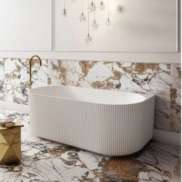 Cassa Design Fluted V-Groove 1400mm Back to Wall Bath - Matt White