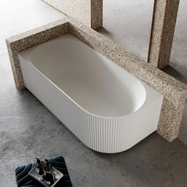Cassa Design Fluted V-Groove Back to Corner 1500mm or 1700mm Bath Matt White
