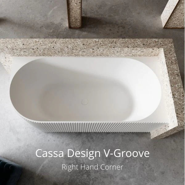 Cassa Design Fluted V-Groove Back to Corner 1500mm or 1700mm Bath Matt White