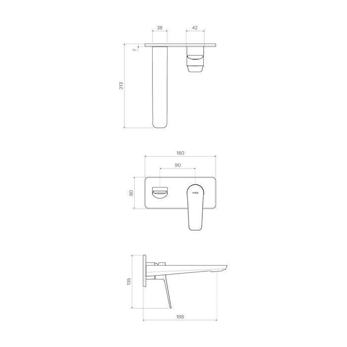 Parisi Float Wall Mixer with 180mm Spout on Plate - Chrome