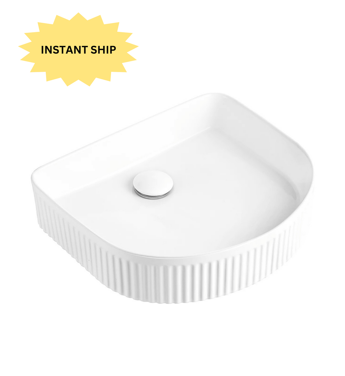 Otti French Archie Fluted Basin Gloss White 415x365x100mm — Tile House
