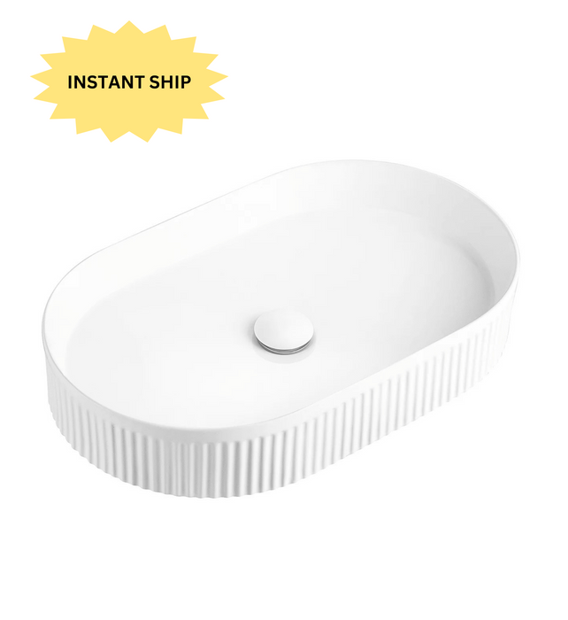 Otti Kensington French Fluted Oval Basin Matte White 580x360x100mm