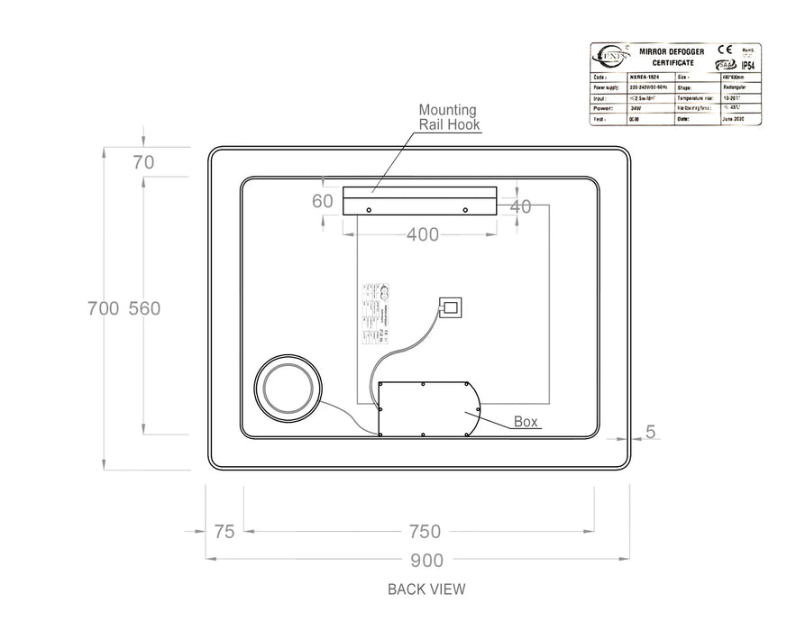 Otti Avalon Sil Retangular Led Mirror 900x700mm