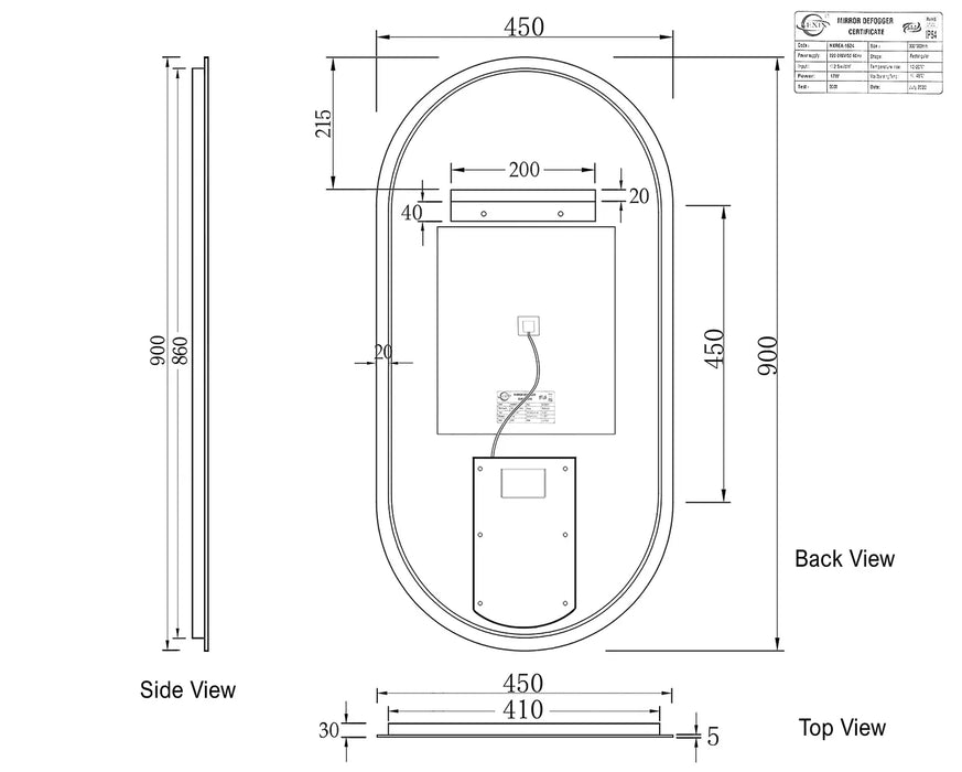 Otti Noosa LED Oval Mirror 900x450mm