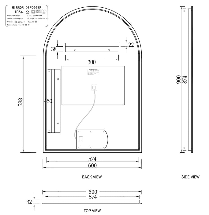 Otti Archie Led Mirror 900x600mm