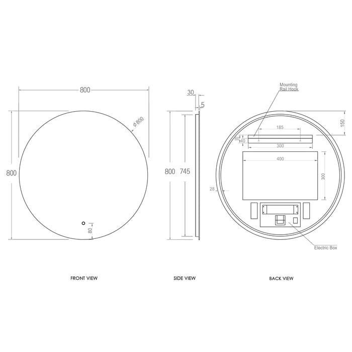 Otti Bondi 800mm Round LED Frameless Bathroom Mirror